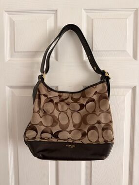 Coach Tan and Dark Brown Signature Canvas Shoulder Bag